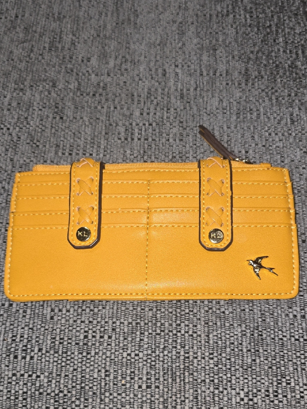 Yellow Women's Card Wallet with Bird Accent